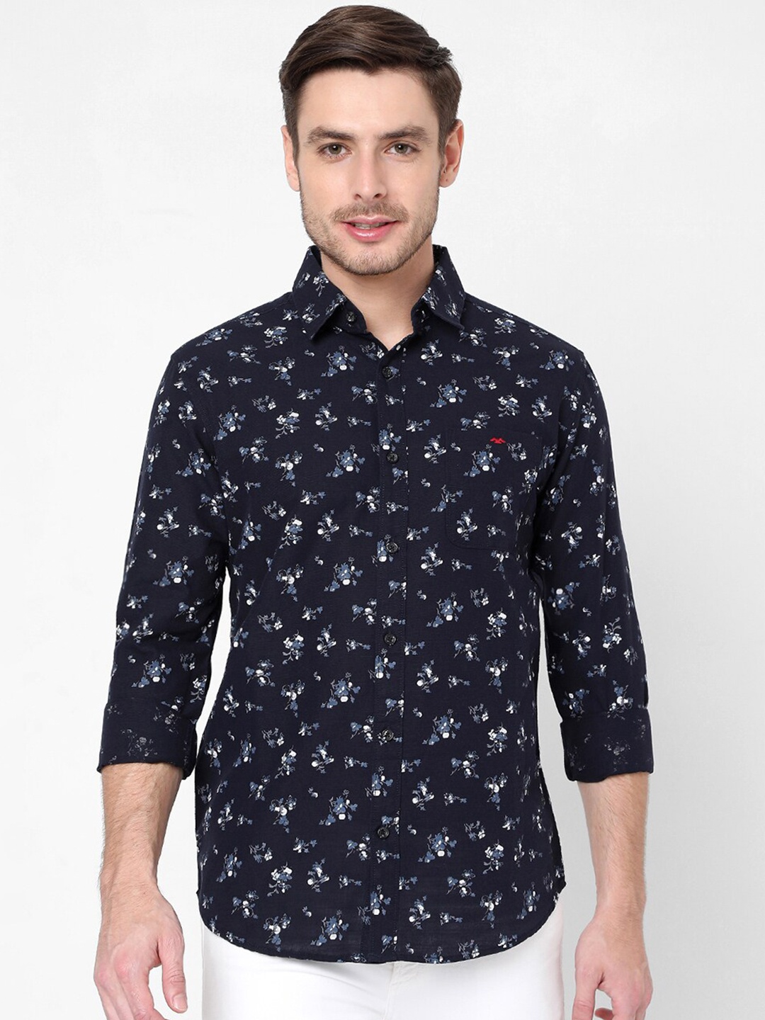 

Mufti Men Navy Blue & White Slim Fit Floral Printed Cotton Casual Shirt
