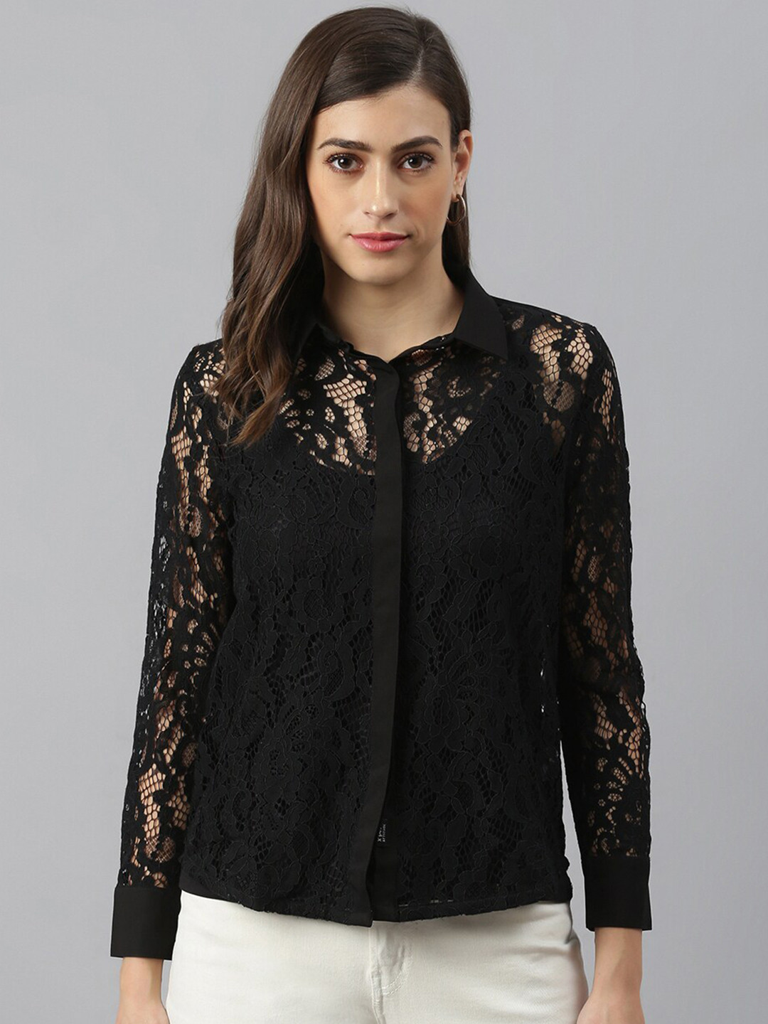 

Xpose Black Net Shirt Style Top