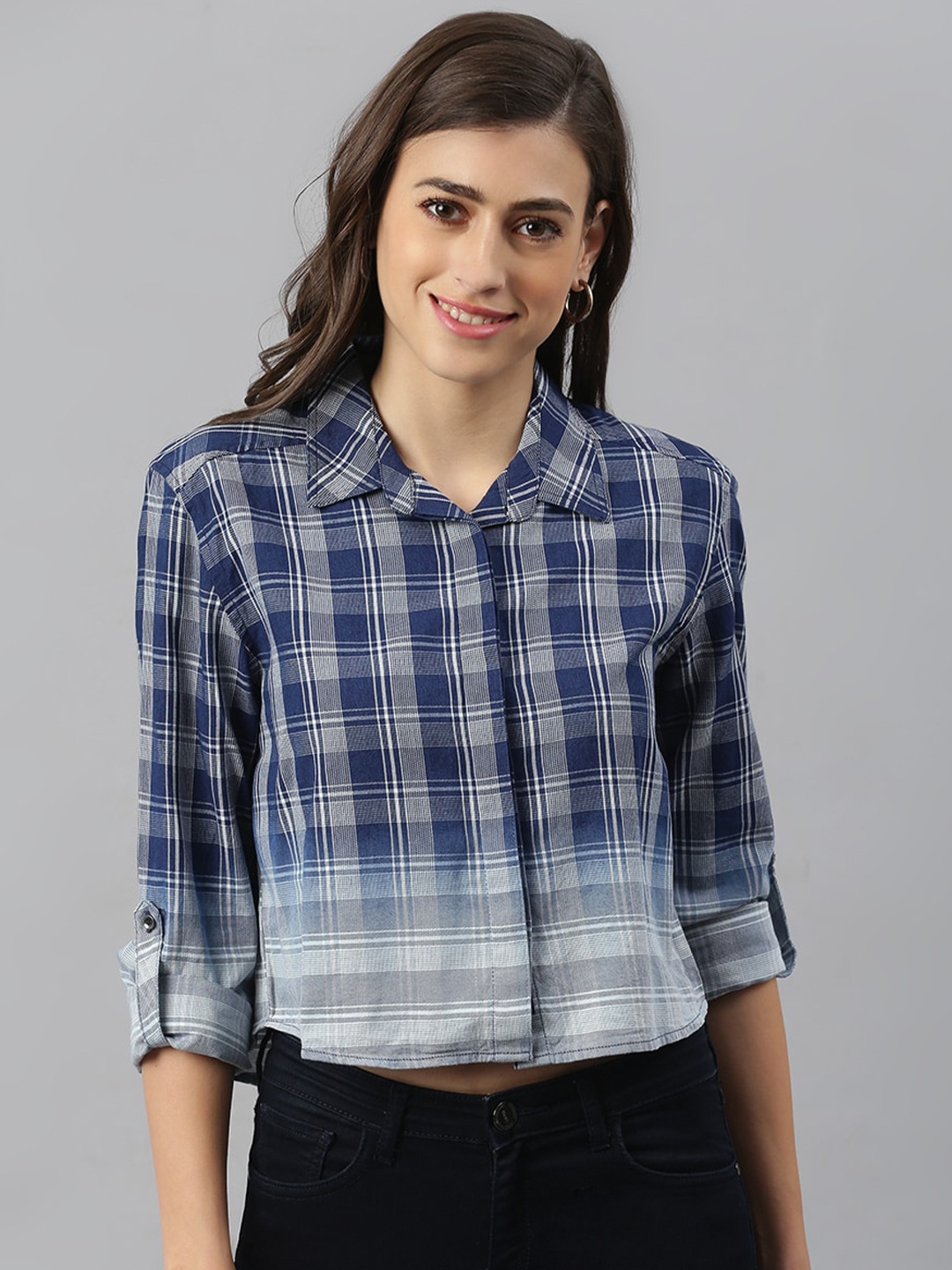 

Xpose Women Navy Blue Contemporary Tartan Checks Checked Casual Shirt