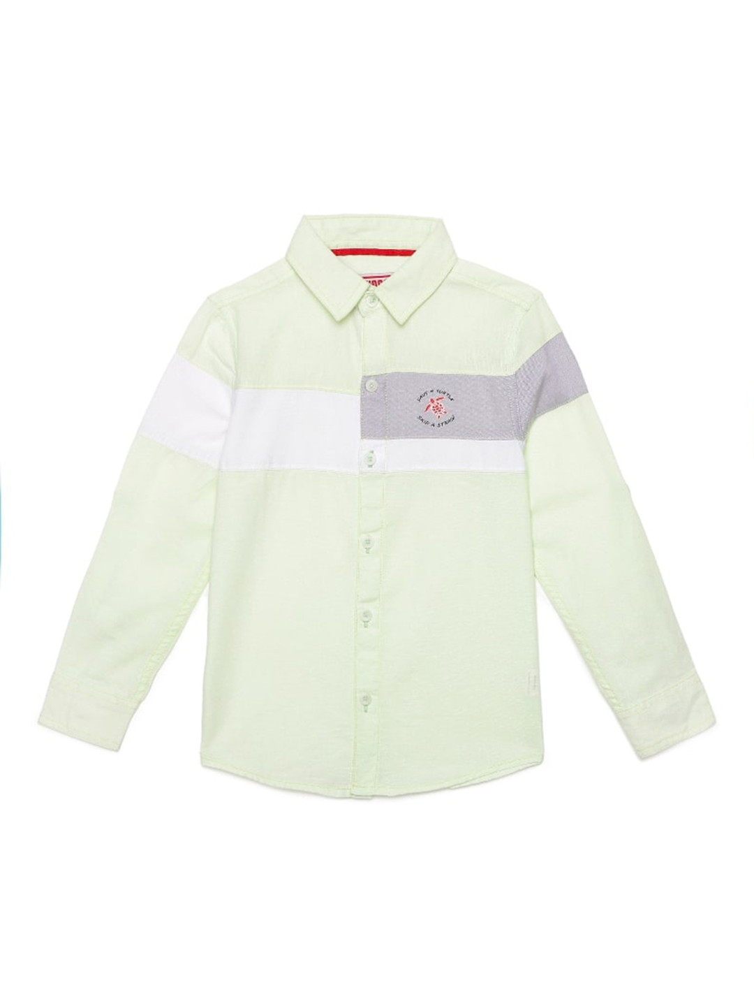 

UNDER FOURTEEN ONLY Boys Green Horizontal Stripes Striped Casual Shirt