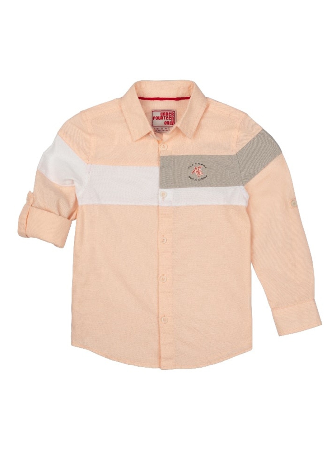 

UNDER FOURTEEN ONLY Boys Coral Pink Colourblocked Casual Shirt