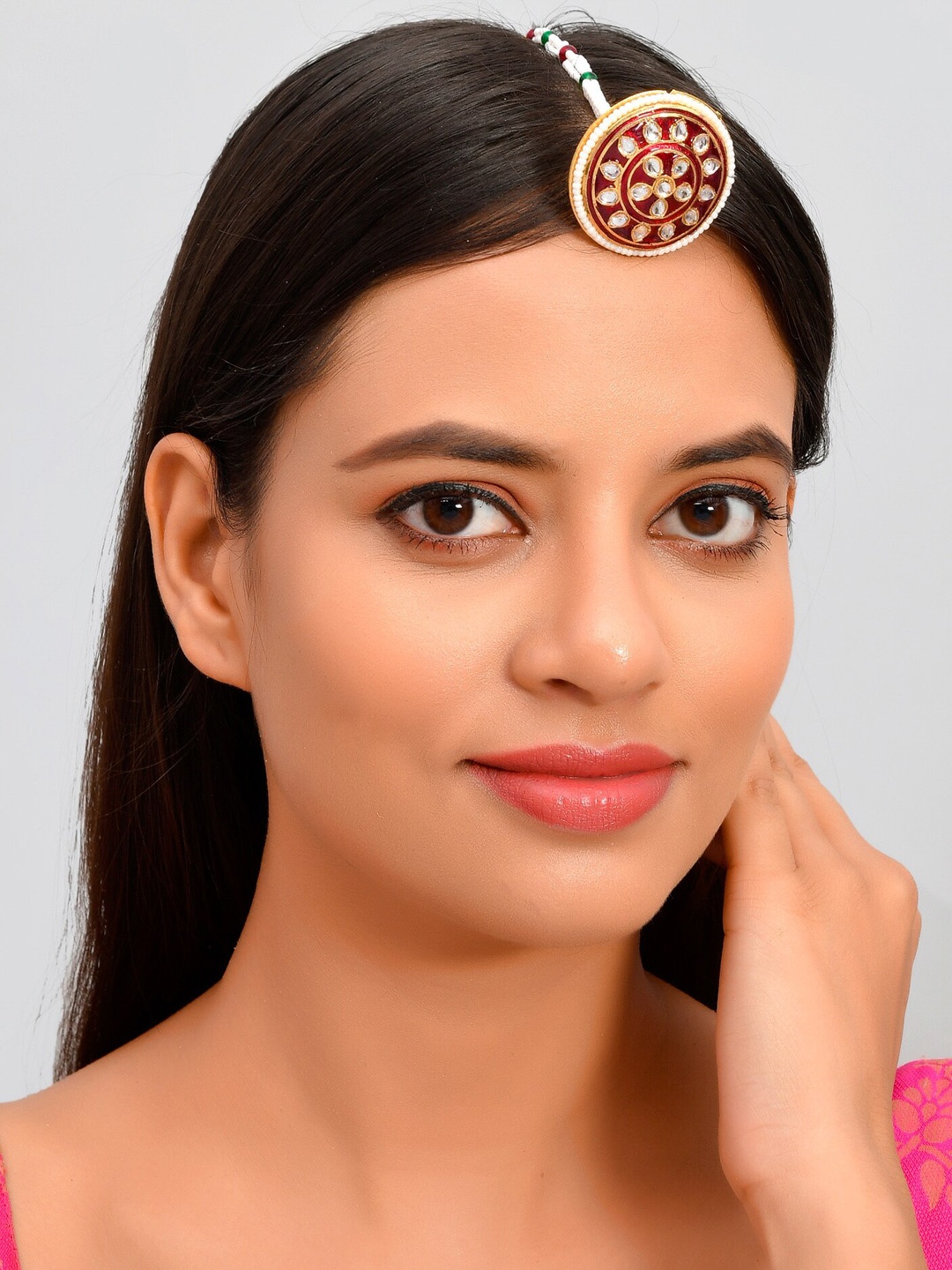 

Silvermerc Designs Gold-Plated White Stone-Studded Nakshatra Rajasthani Borla Mangtikka