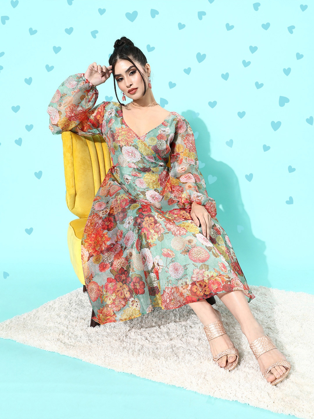 

InWeave Women Lovely Sea Green Floral Fantasy Dress