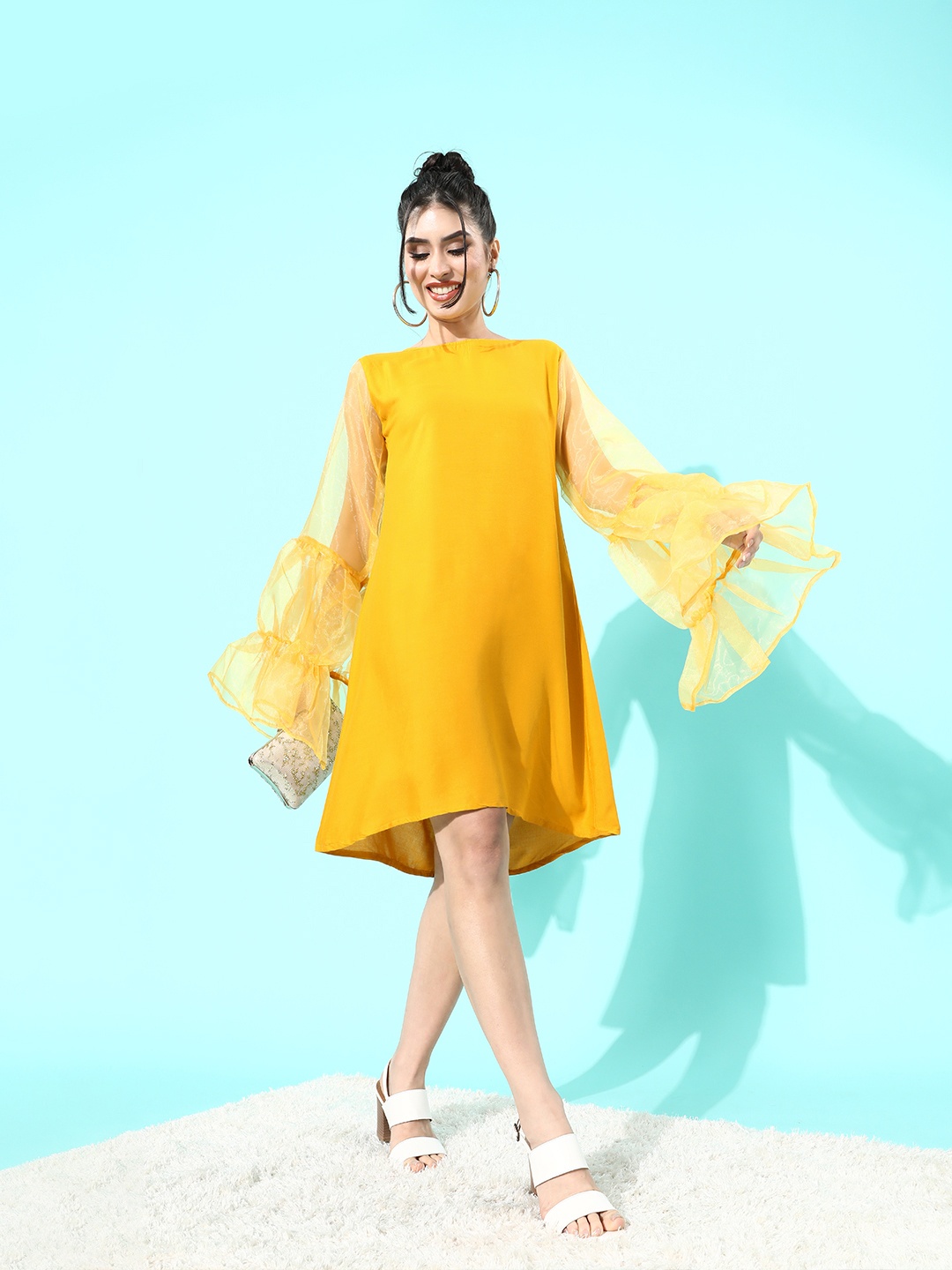 

InWeave Women Stylish Mustard Solid Sheer Dress