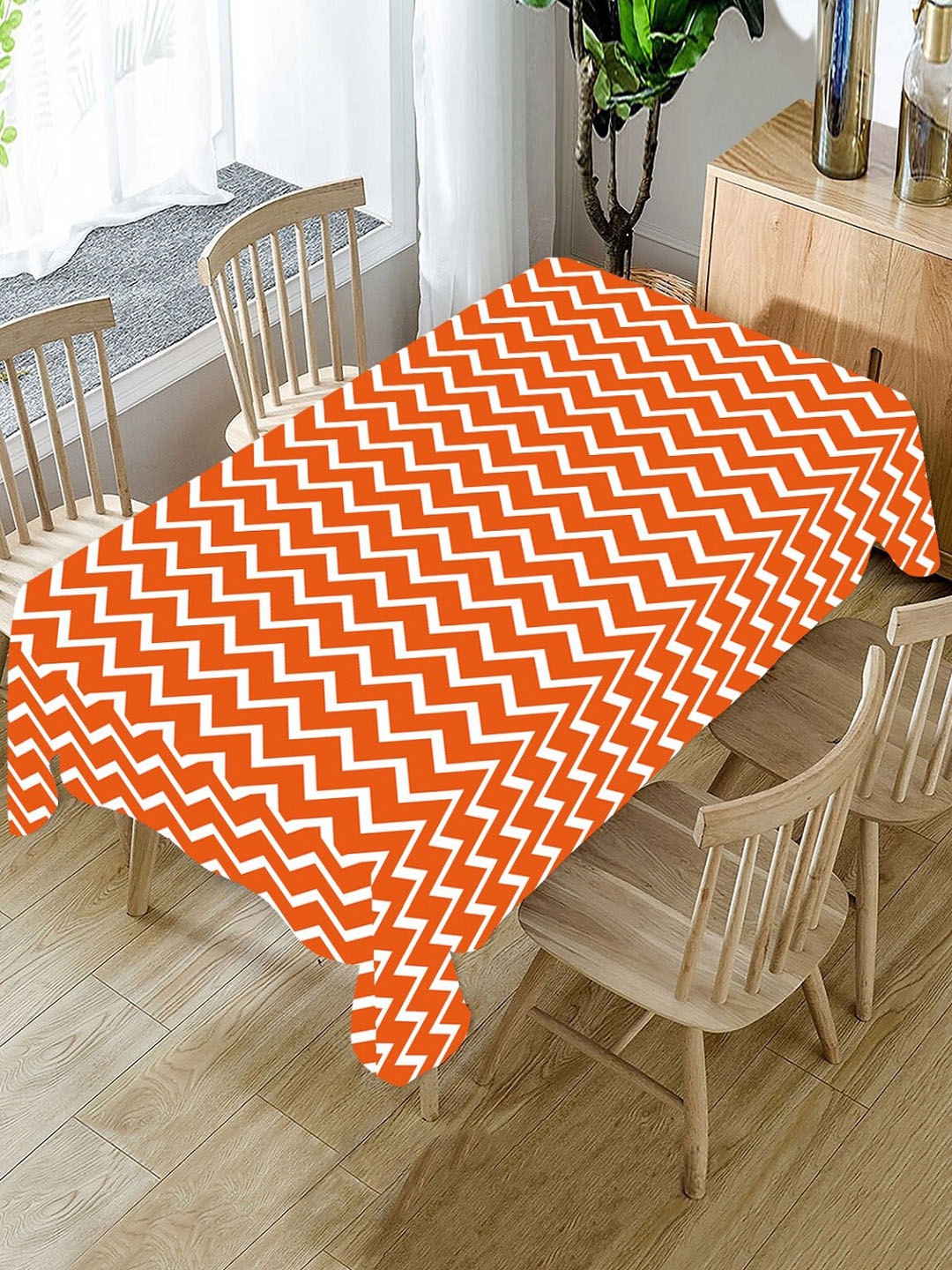 

AEROHAVEN Orange & White Geometric Printed Cotton 4-Seater Table Cover