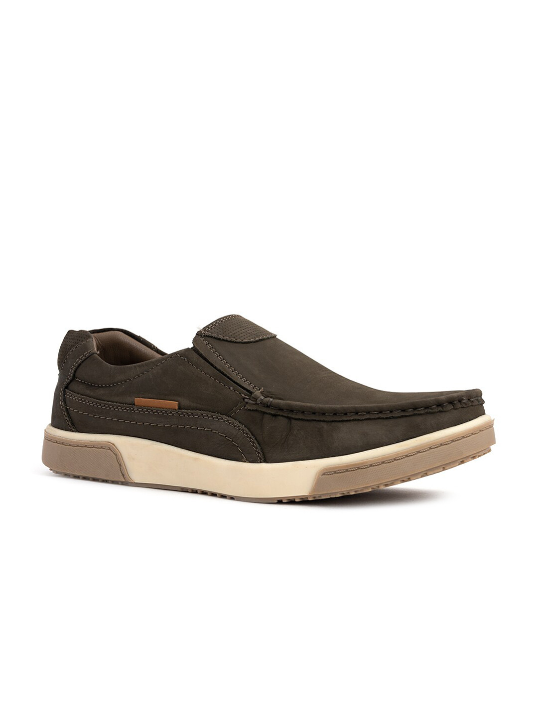 

Khadims Men Green Leather Slip-On Sneakers