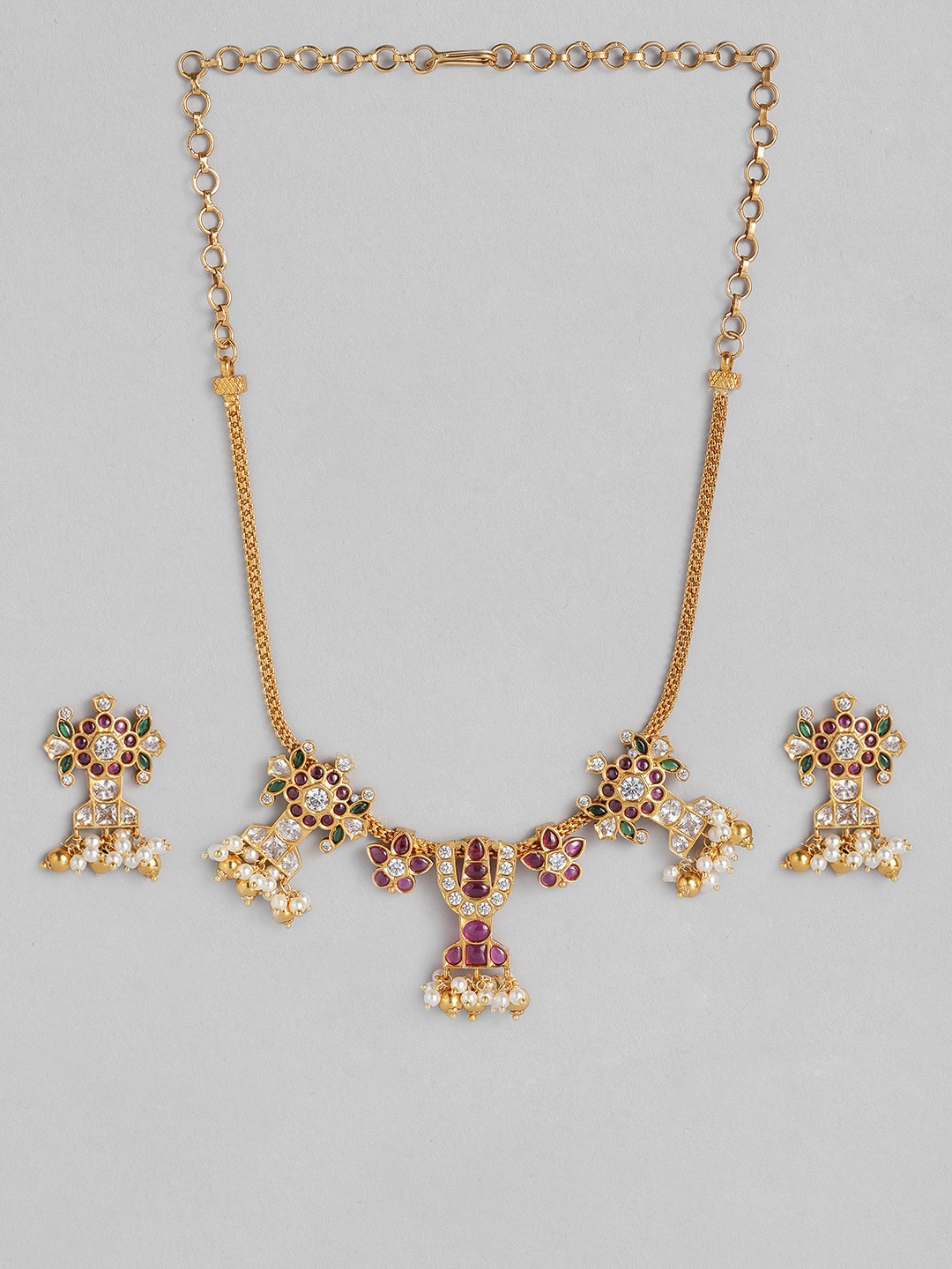 

Peora Gold-Toned & Pink South Indian Traditional Style Jewellery Set