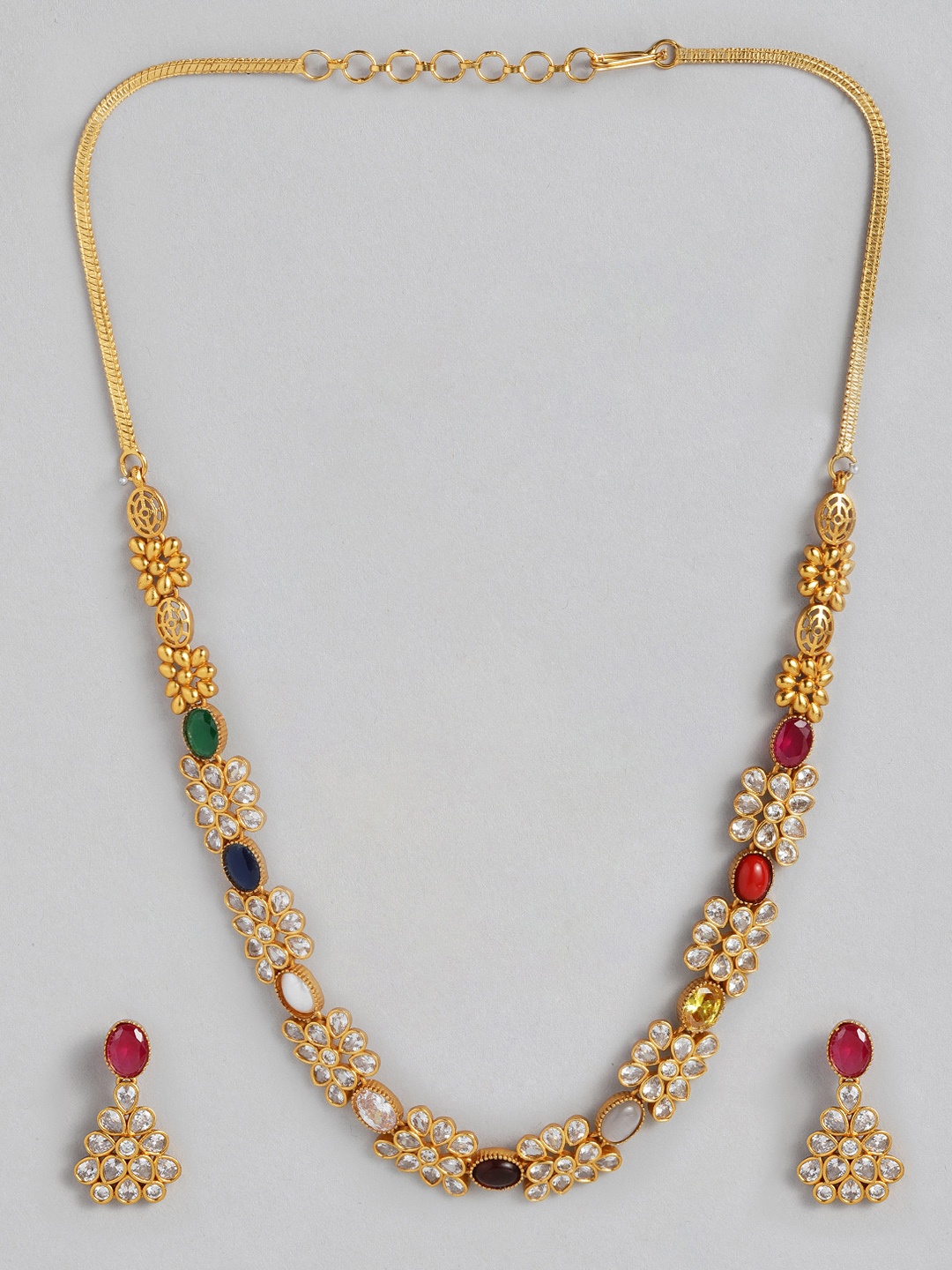 

Peora Gold-Toned & Red Studded South Indian Traditional Style Jewellery Set