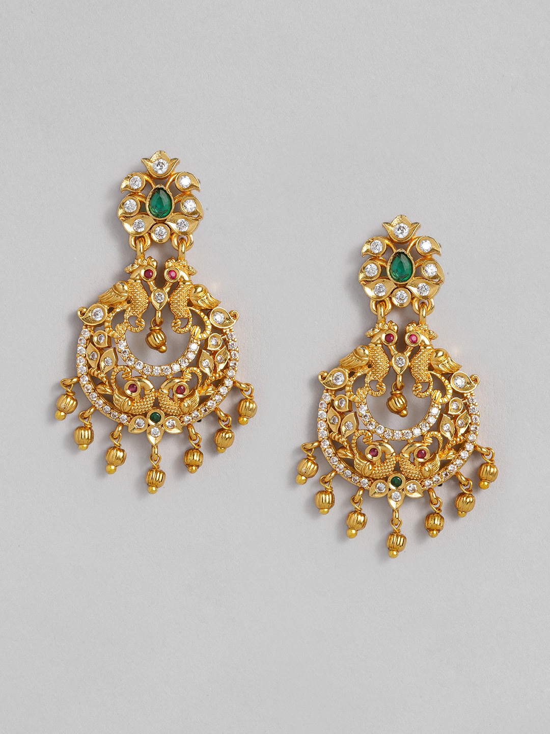 

Peora Red & Green Gold-Plated Stone-Studded Chandbalis
