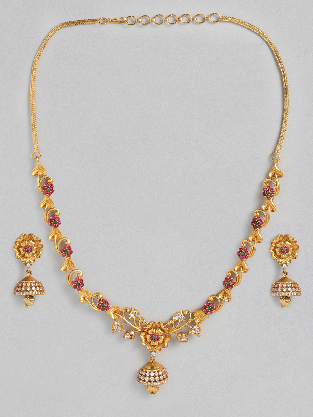 

Peora Gold-Toned & Pink South Indian Traditional Style Jewellery Set
