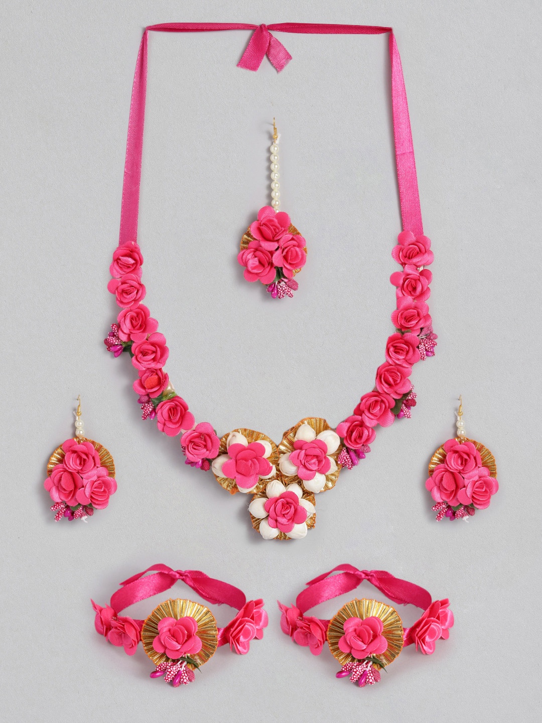 

Peora Women Pink Gold-Plated Pearl Flower Jewellery Set