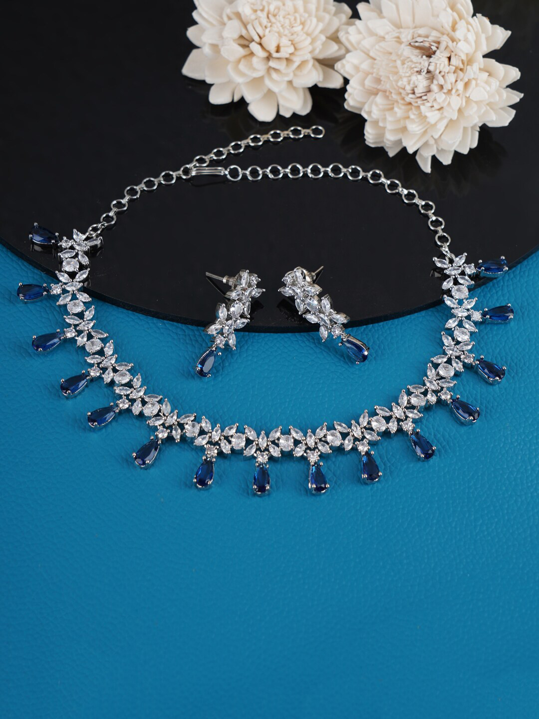 

FIROZA Rhodium-Plated White & Blue Jewellery Set