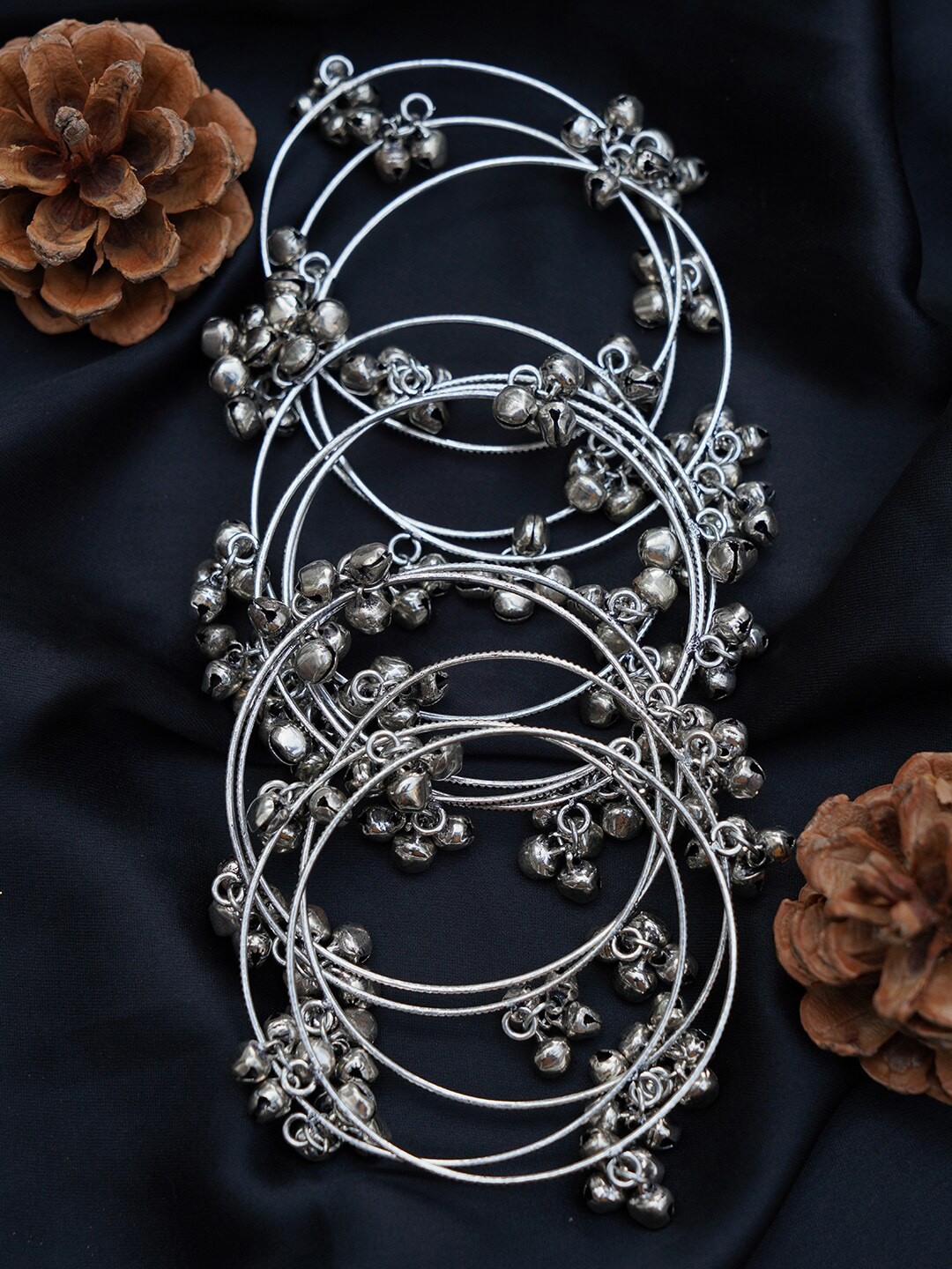 

FIROZA Set Of 12 Oxidized Ghungroo Bangles, Silver