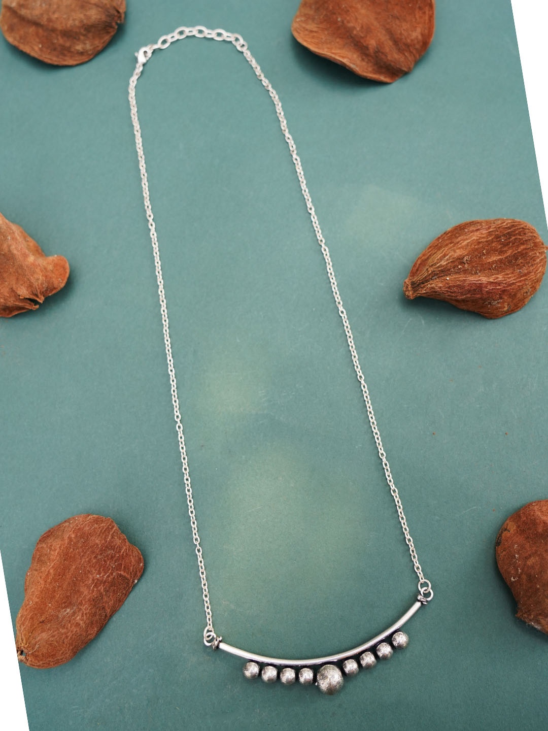 

FIROZA Silver-Toned Brass Oxidised Salangai Necklace