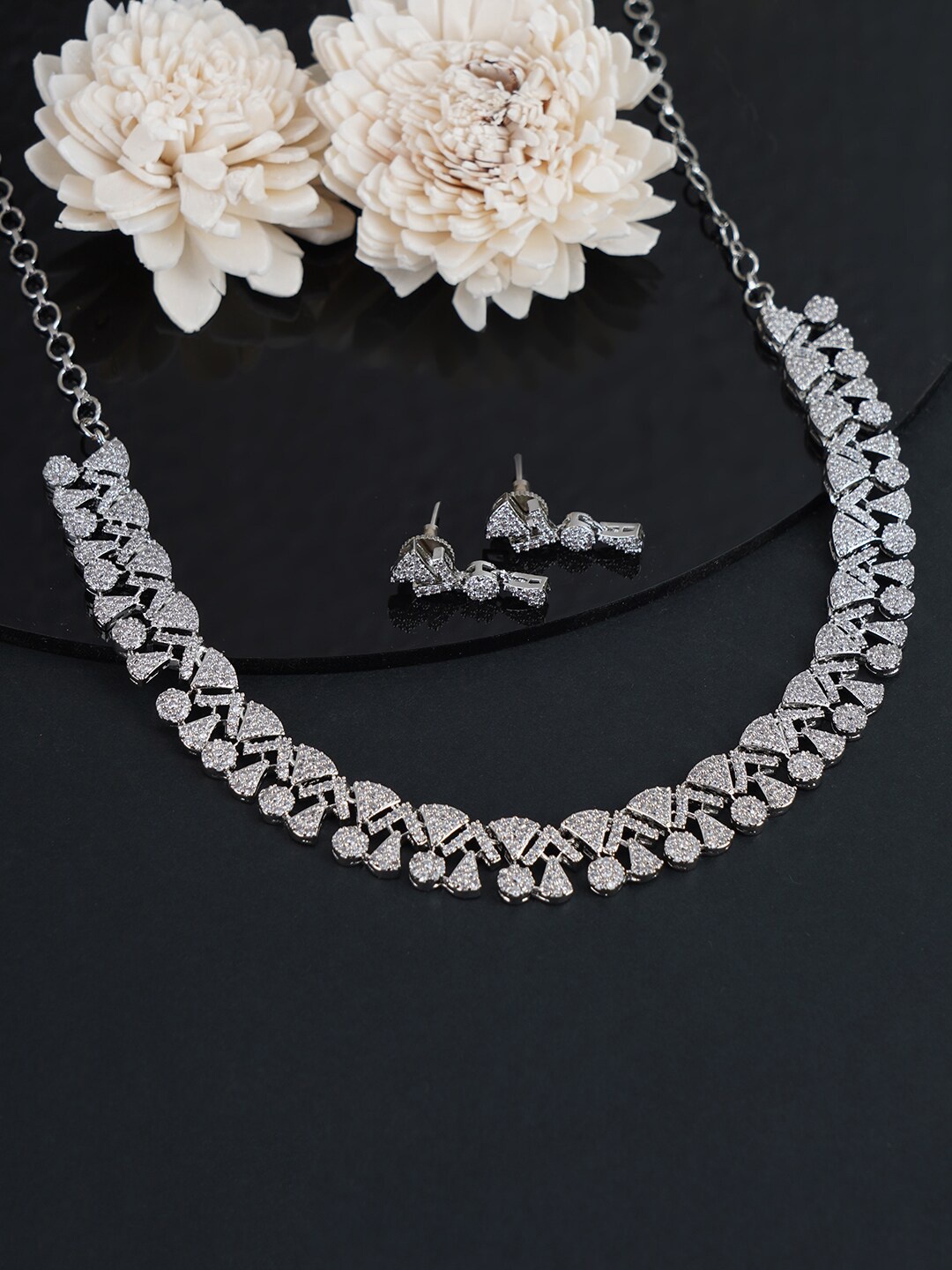 

FIROZA Rhodium-Plated Silver-Toned & White AD Studded Jewellery Set