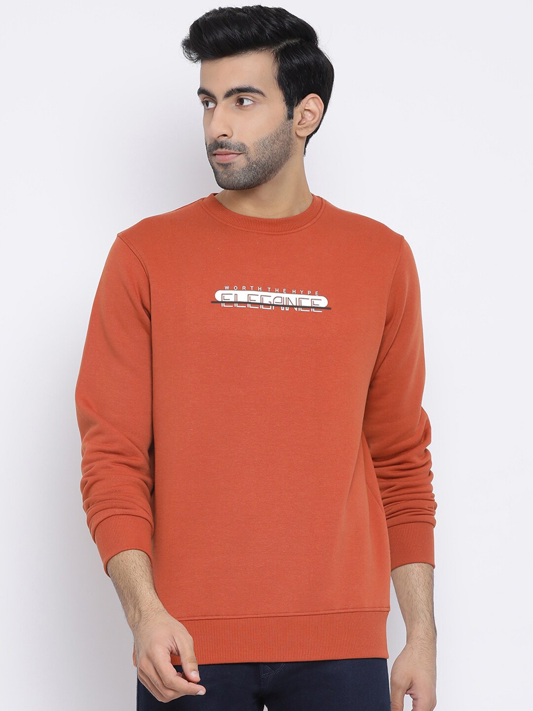 

Richlook Men Rust Printed Sweatshirt