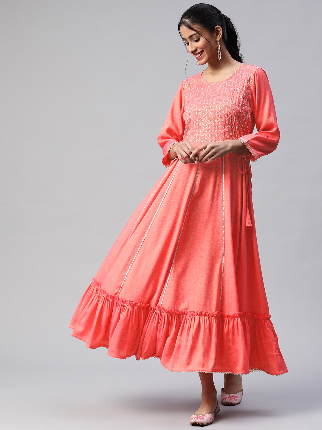 

Readiprint Fashions Pink Embellished Ethnic Maxi Dress