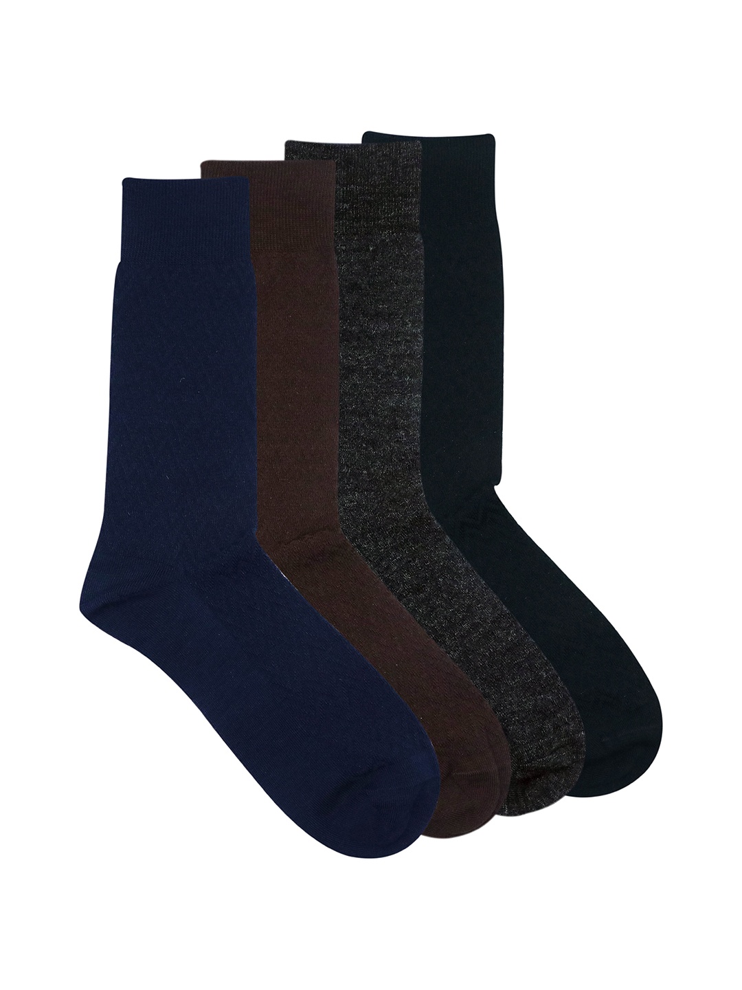 

Balenzia Men Pack of 4 Black, Grey, Navy & Brown Woolen Calf length Socks