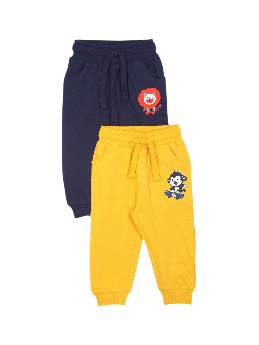 

Donuts Boys Pack Of 2 Navy Blue & Yellow Solid Mid-Rise Joggers