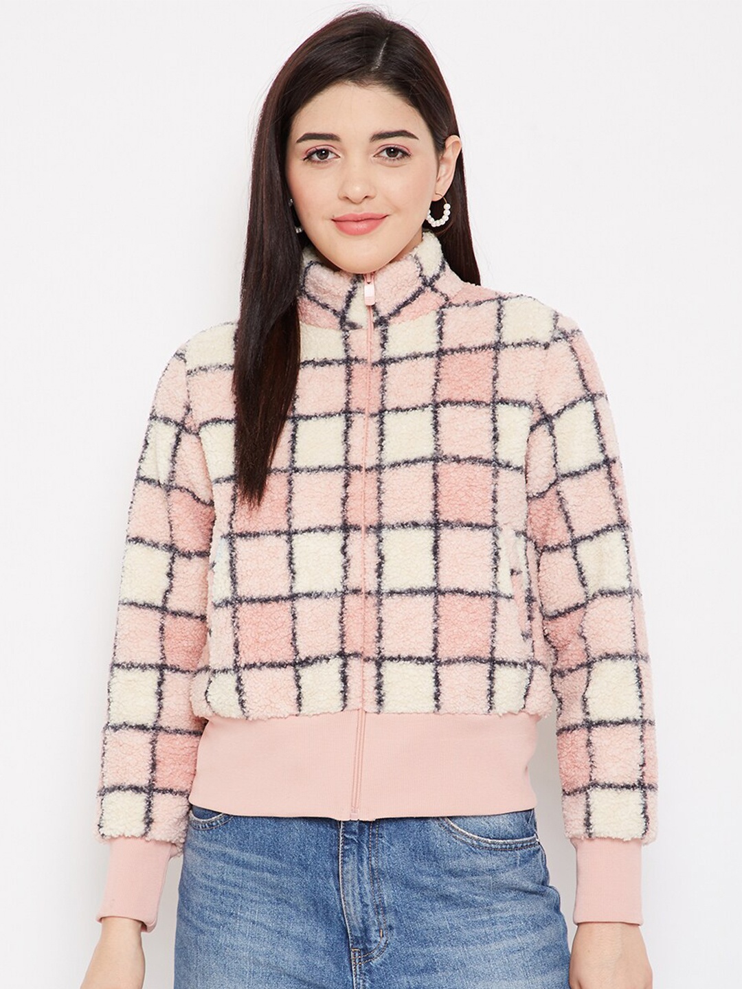 

Madame Women Pink Checked Sweatshirt
