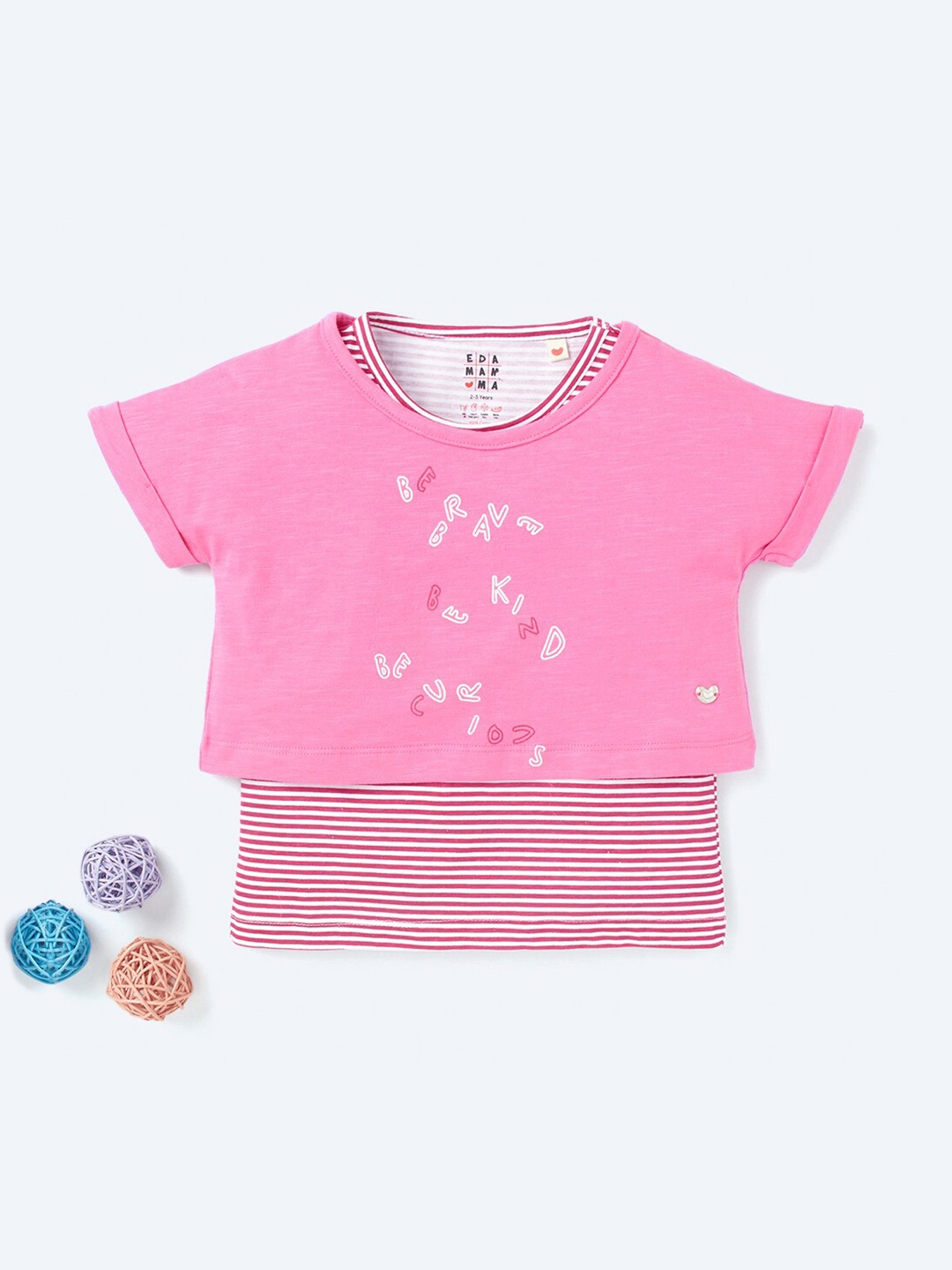 

Ed-a-Mamma Girls Pink Typography 2 Printed V-Neck Extended Sleeves T-shirt