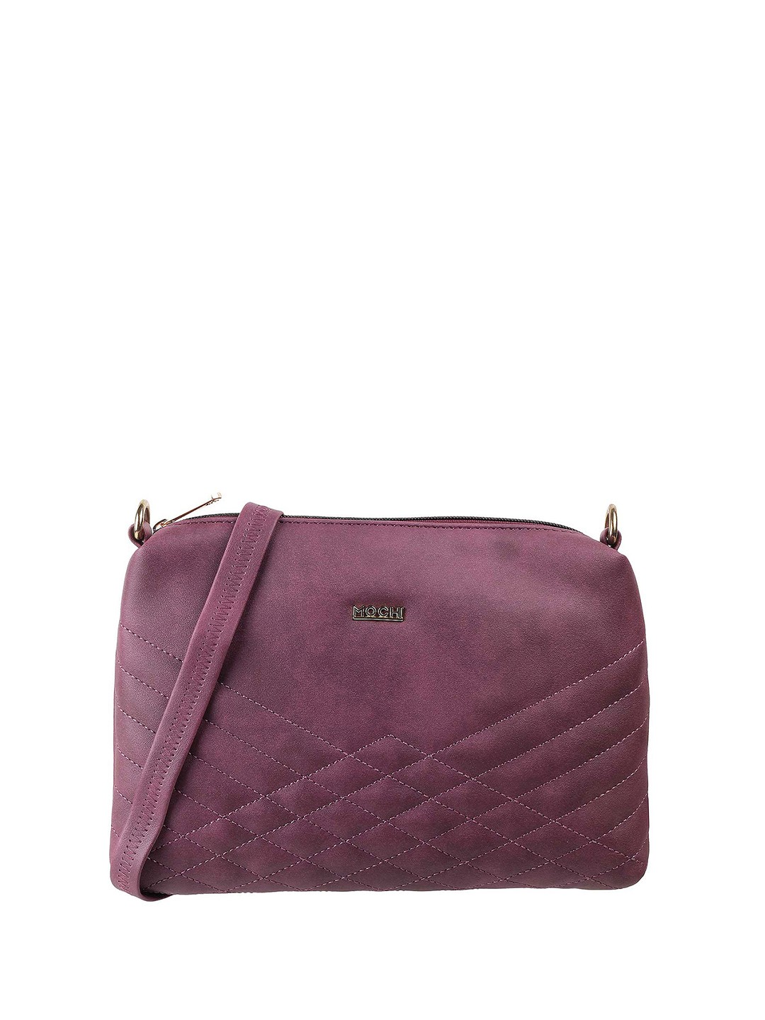 

Mochi Purple Geometric Embellished Structured Sling Bag with Quilted