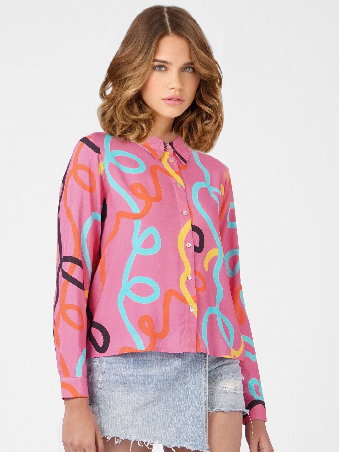 

ONLY Women Pink Printed ONLSOYRA Casual Shirt