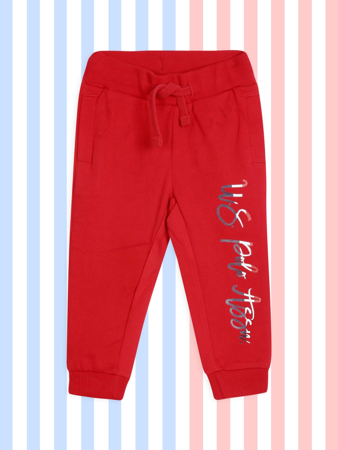 

U.S. Polo Assn. Kids Girls Red & White Brand Logo Printed Straight-fit Joggers