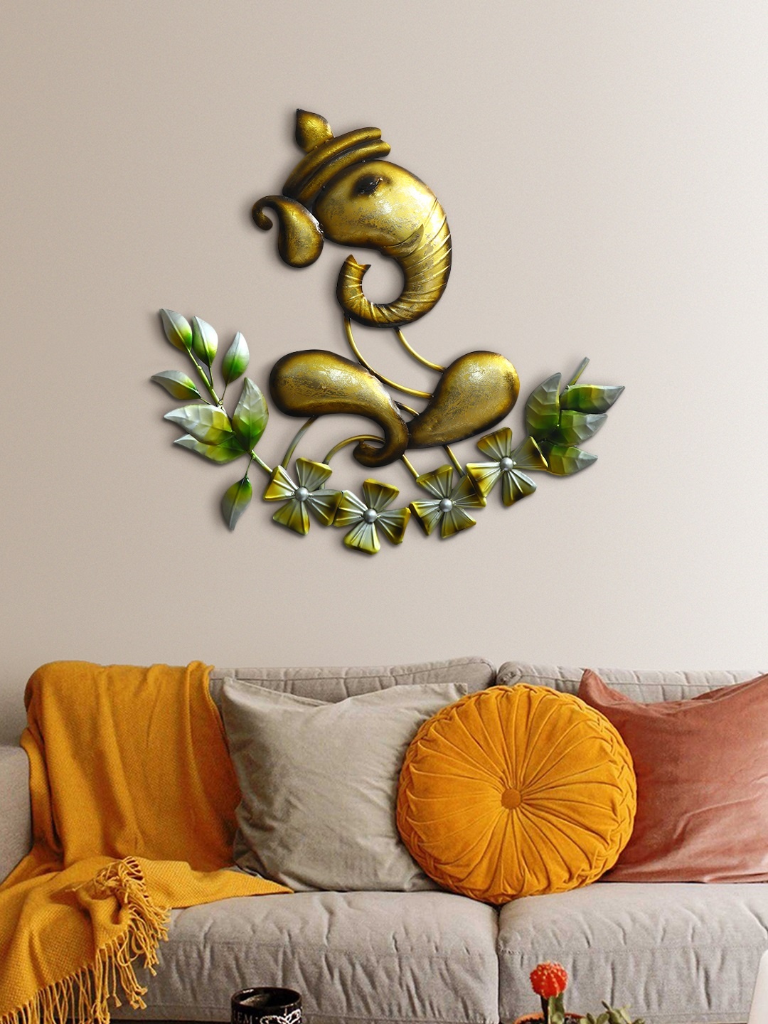 

Aapno Rajasthan Gold Toned & White Metal Gajanan Wall Art