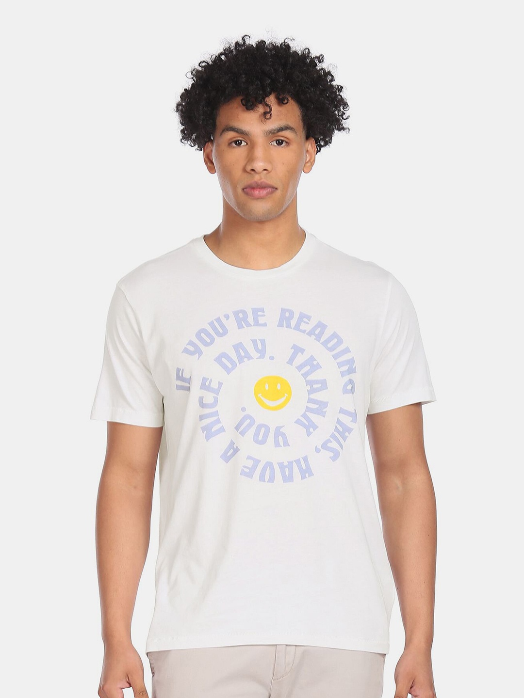 

Aeropostale Men White Typography Printed Pure Cotton T-shirt