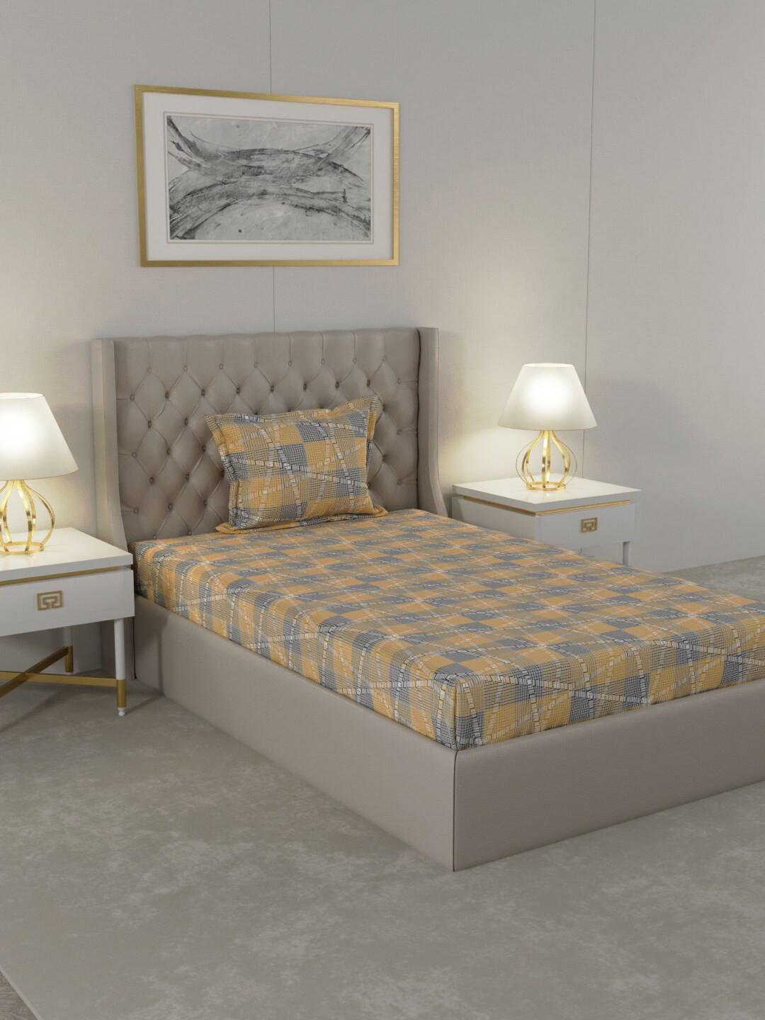 

Raymond Home Orange & Grey Geometric Cotton 104 TC Single Bedsheet with 1 Pillow Covers