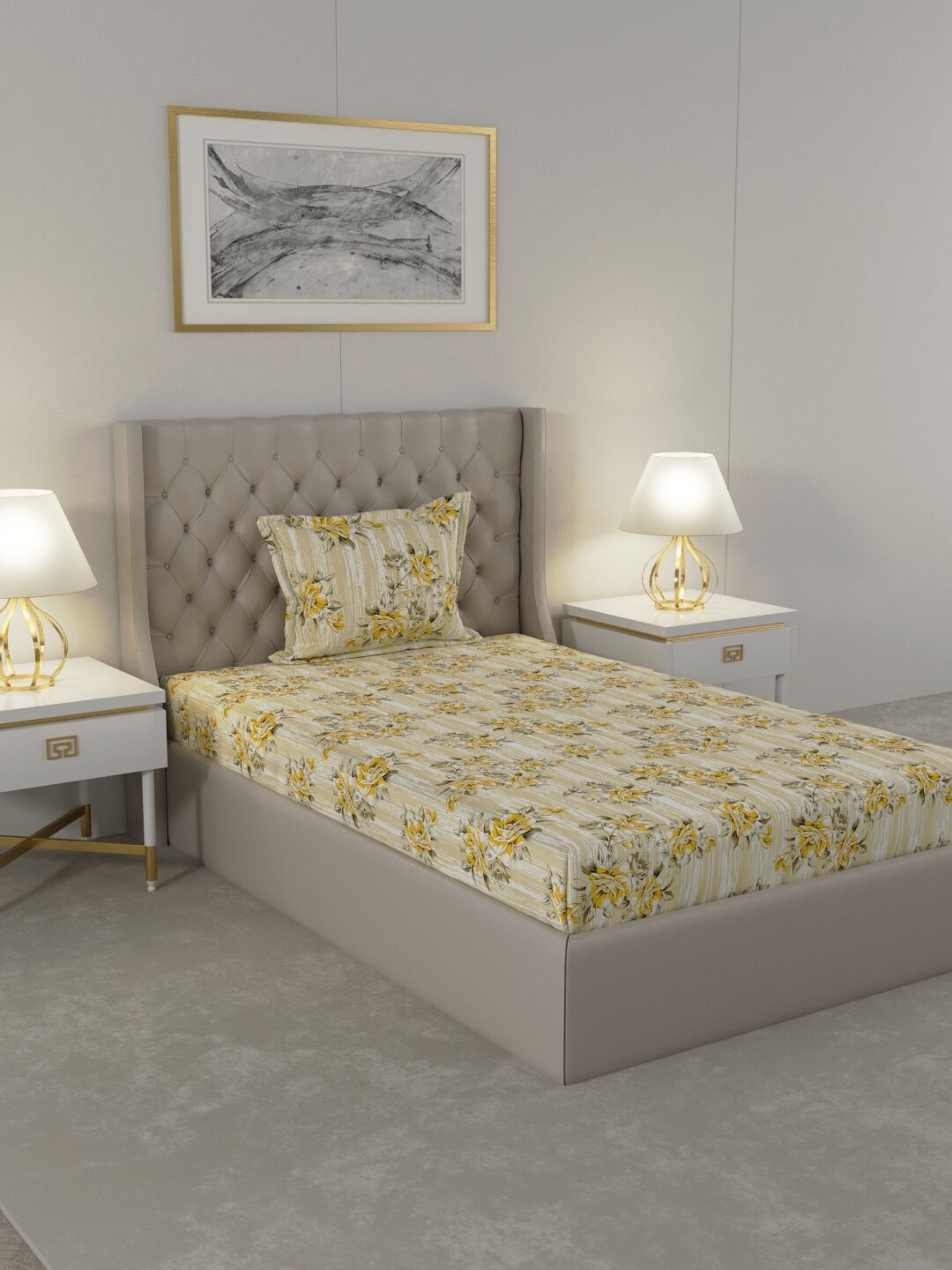 

Raymond Home Yellow & Green Floral 104 TC Single Bedsheet with 1 Pillow Covers