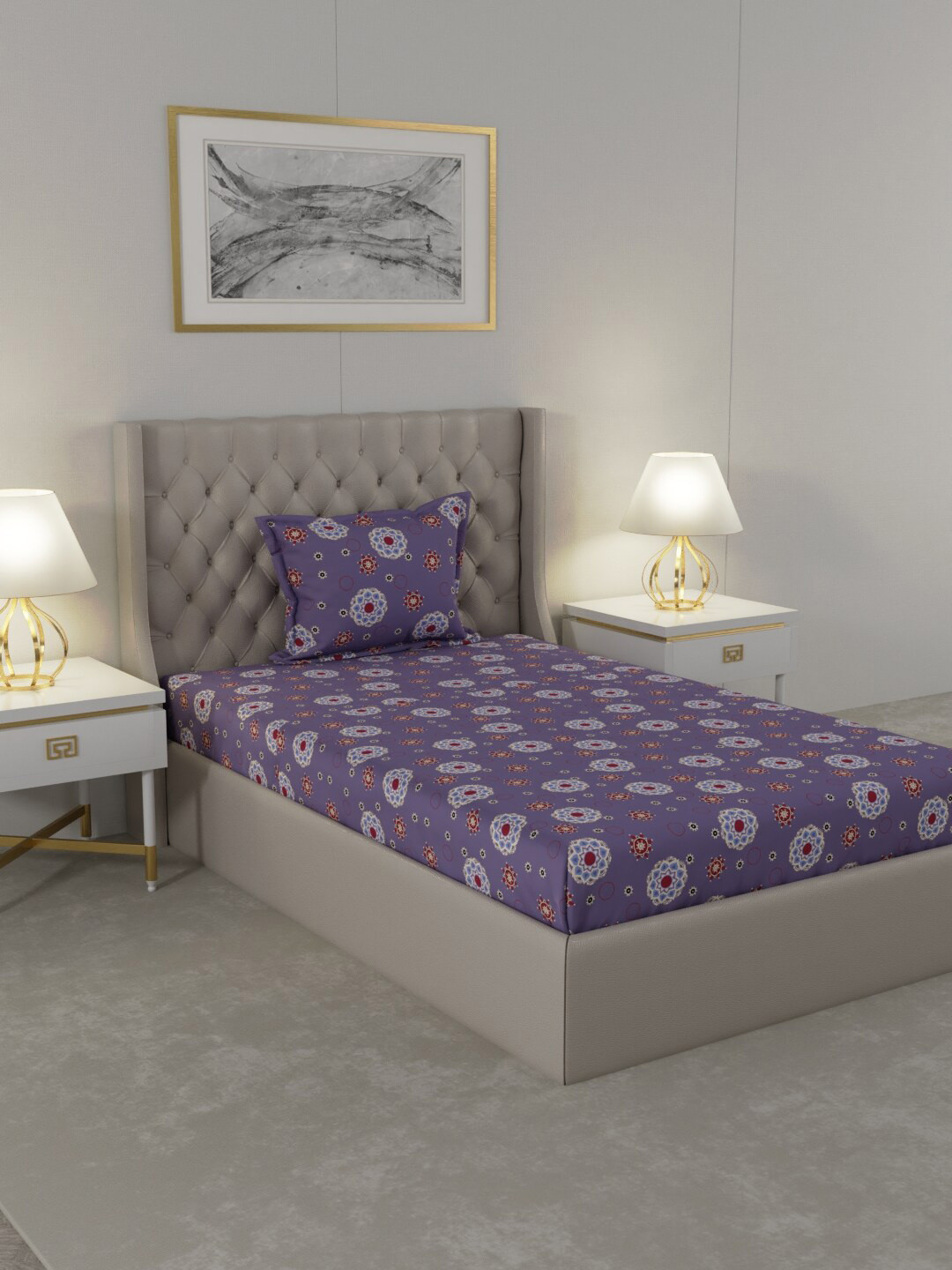 

Raymond Home Blue & Burgundy Ethnic Motifs 104 TC Single Bedsheet with 1 Pillow Covers