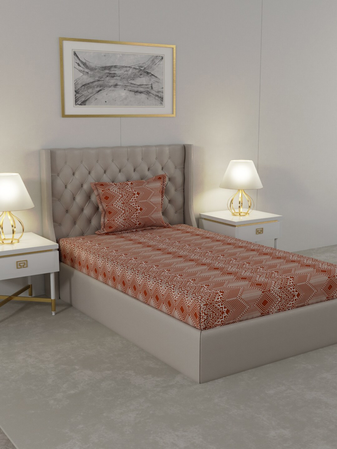 

Raymond Home Orange & White Cotton Geometric 104 TC Single Bedsheet with 1 Pillow Covers
