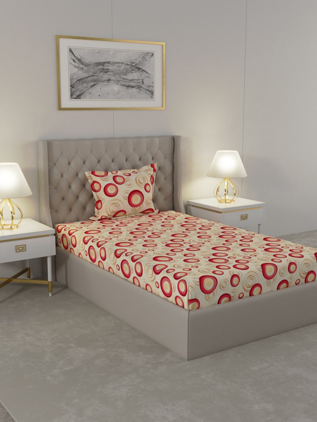 

Raymond Home Red Geometric Printed 104 TC Single Bedsheet with 1 Pillow Covers