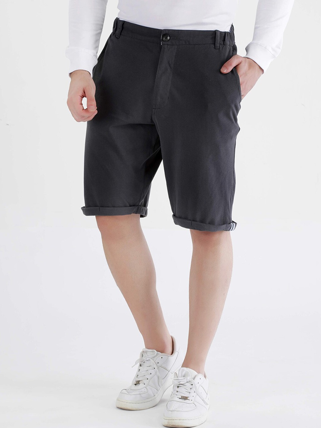 Dream of Glory Inc Men Charcoal Grey Pure Cotton Chino Shorts