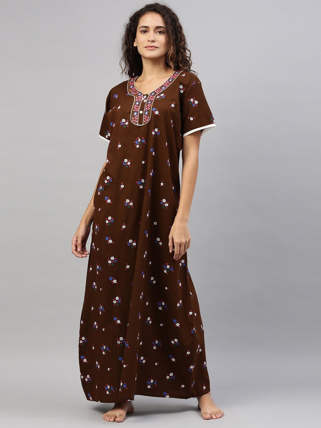 

TRUNDZ Brown Printed Organic Cotton Maxi Nightdress
