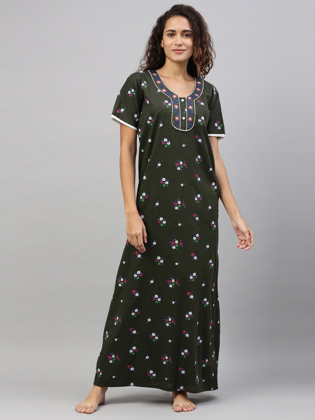 

TRUNDZ Grey Printed Organic Cotton Maxi Nightdress