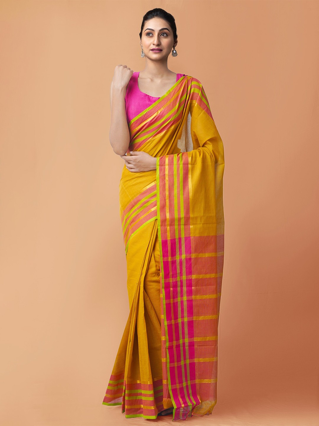 

Unnati Silks Brown & Pink Pure Cotton Mangalagiri Saree