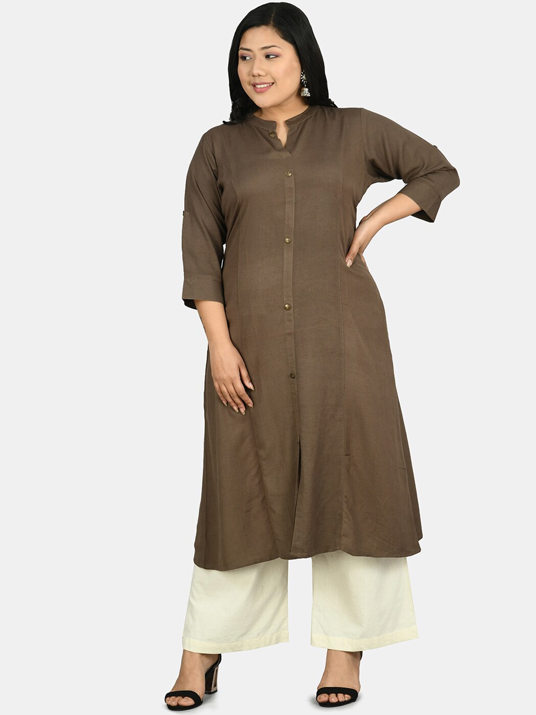 

PrettyPlus by Desinoor.com Women Brown Solid A-Line Kurta