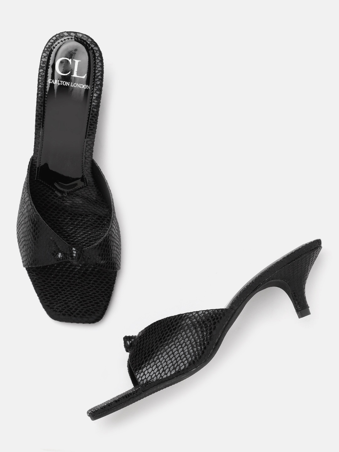 

Carlton London Women Black Snakeskin Textured Kitten Heels
