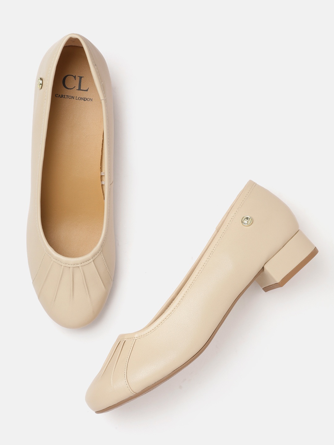 

Carlton London Women Beige Solid Ballerinas with Pleats