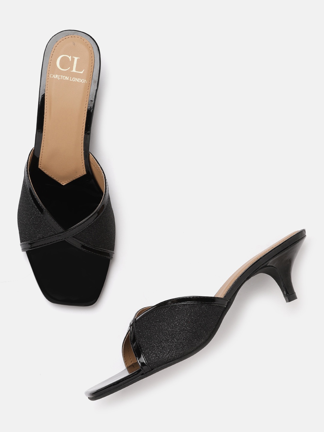 

Carlton London Women Black Shimmer Kitten Heels