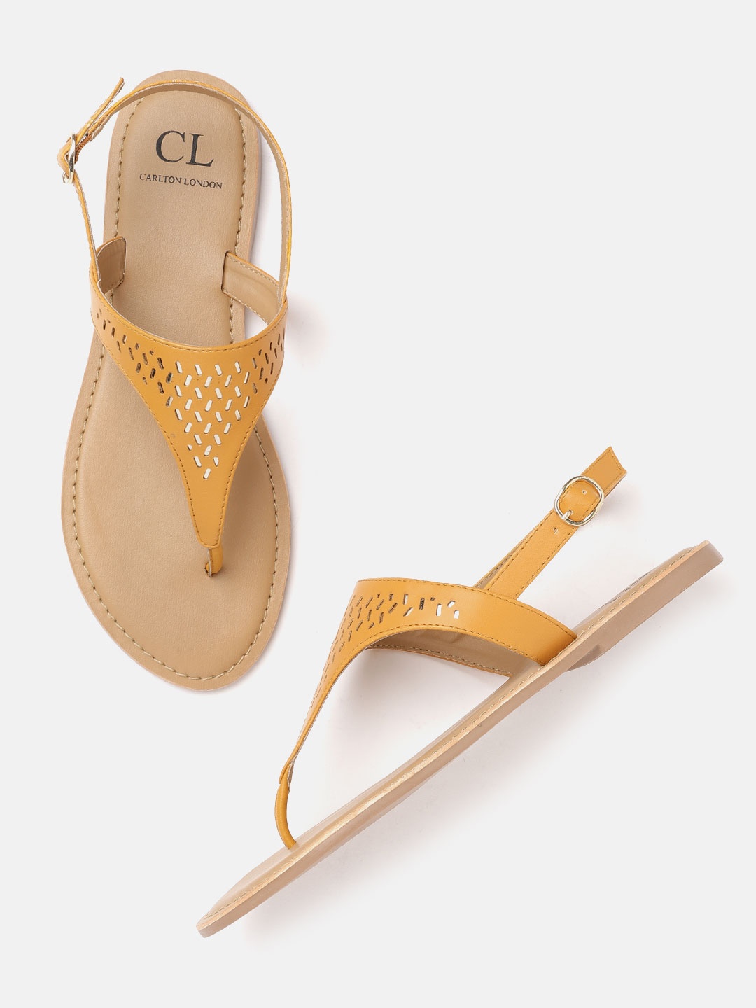 

Carlton London Women Mustard Yellow Open Toe Flats