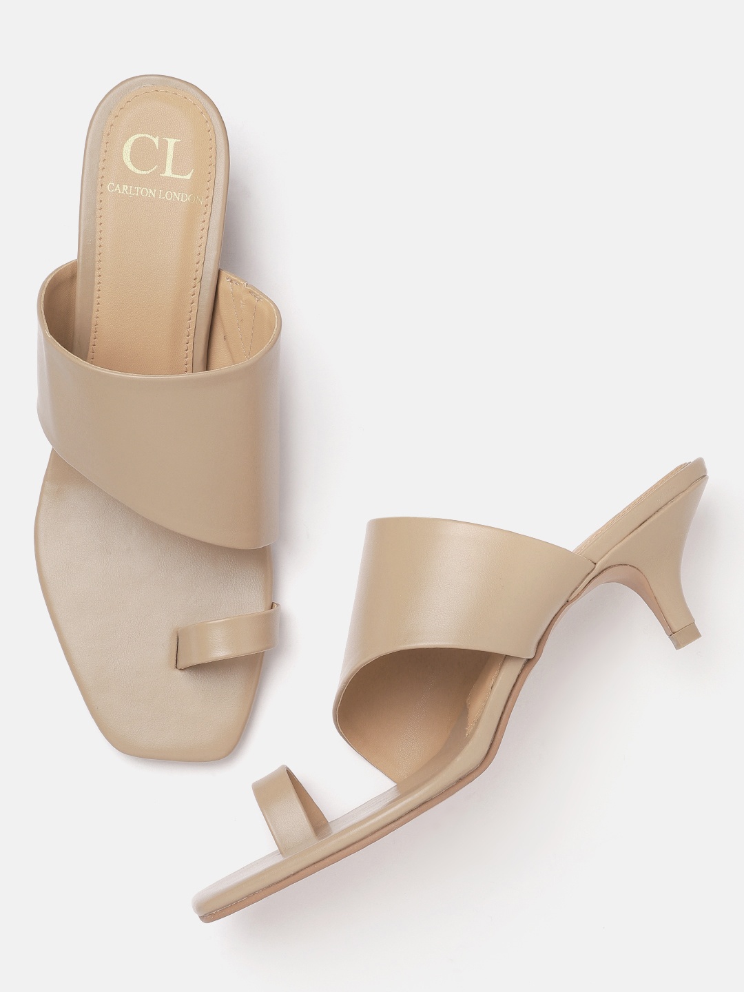 

Carlton London Women Taupe Solid One-Toe Kitten Heels