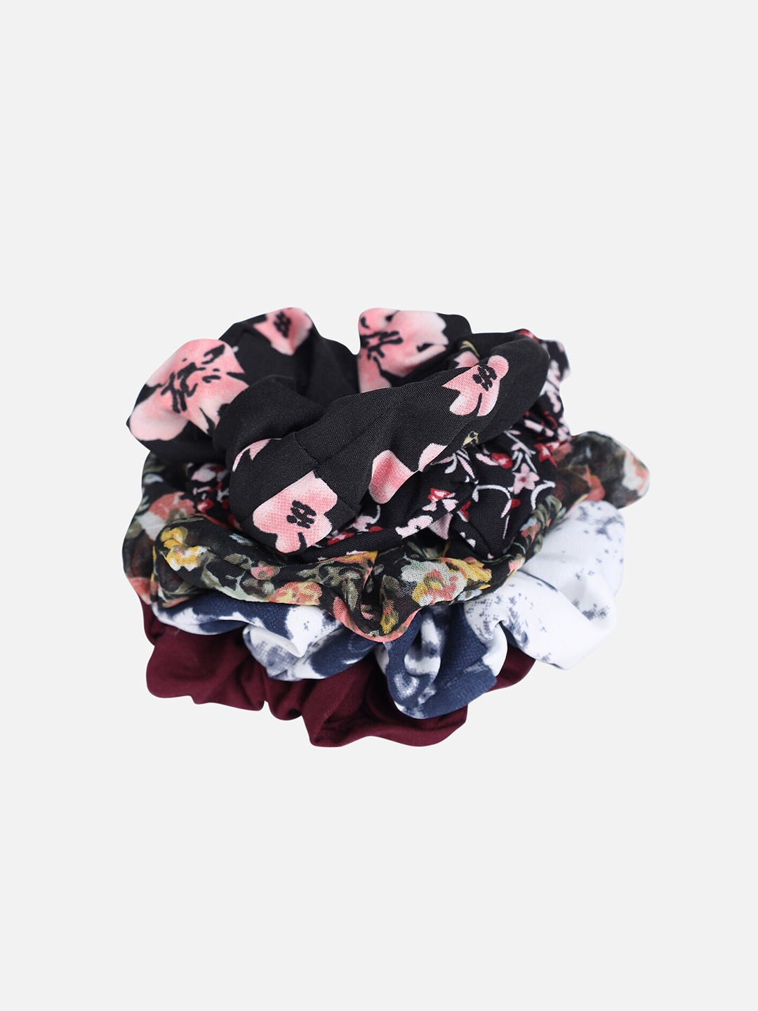 

Trend Arrest Women Set Of 5 Multicolour Printed Scrunchies, Black