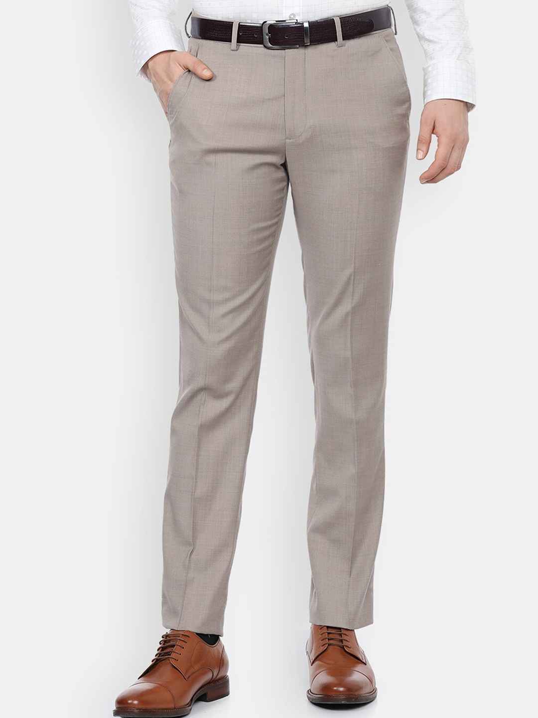 

Louis Philippe Permapress Men Beige Slim Fit Solid Mid Rise Formal Trousers