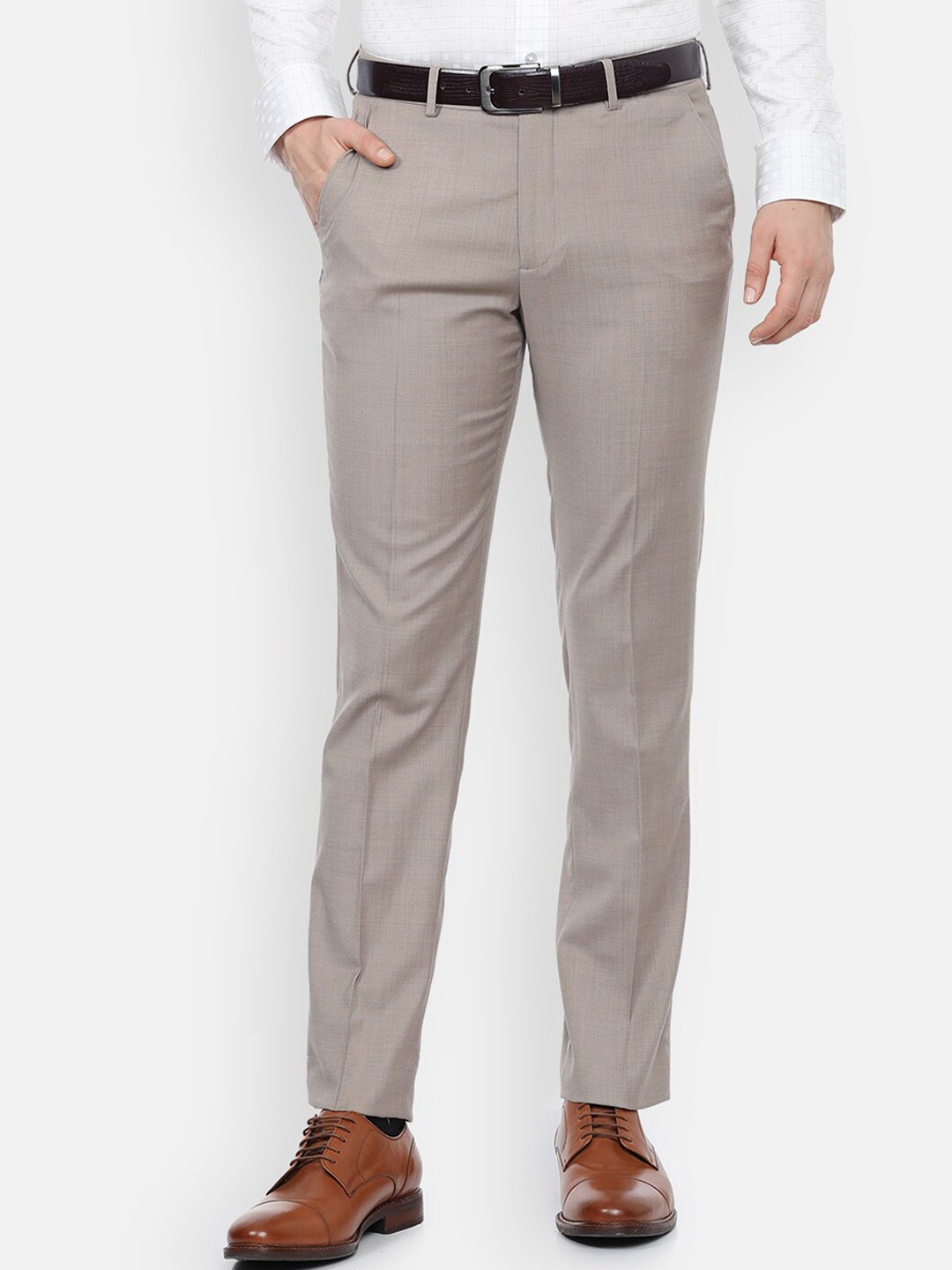 

Louis Philippe Permapress Men Khaki Textured Slim Fit Trousers