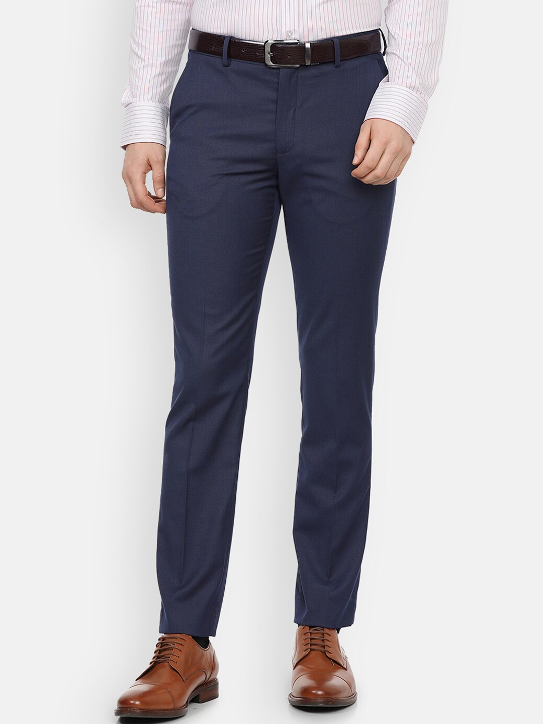 

Louis Philippe Men Navy Blue Slim Fit Solid Formal Trousers