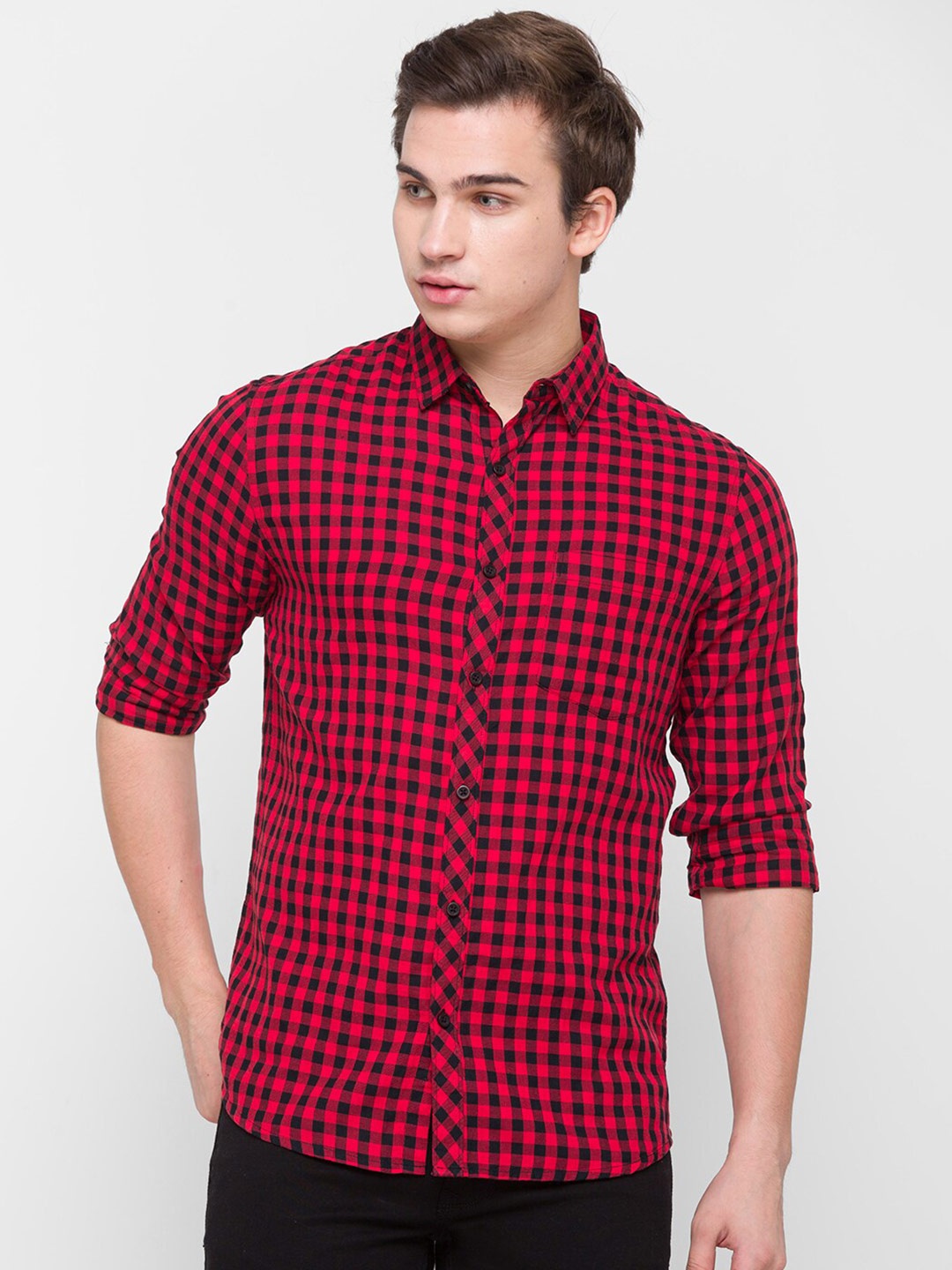 

Globus Men Red & Black Checked Pure Cotton Casual Shirt